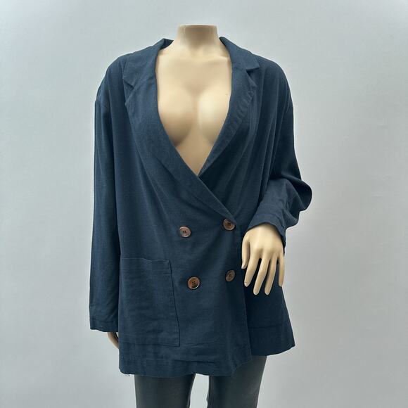 Anthropologie Amadi Kayne Double Breasted Blazer Navy Blue Women's Size Small - Picture 6 of 16